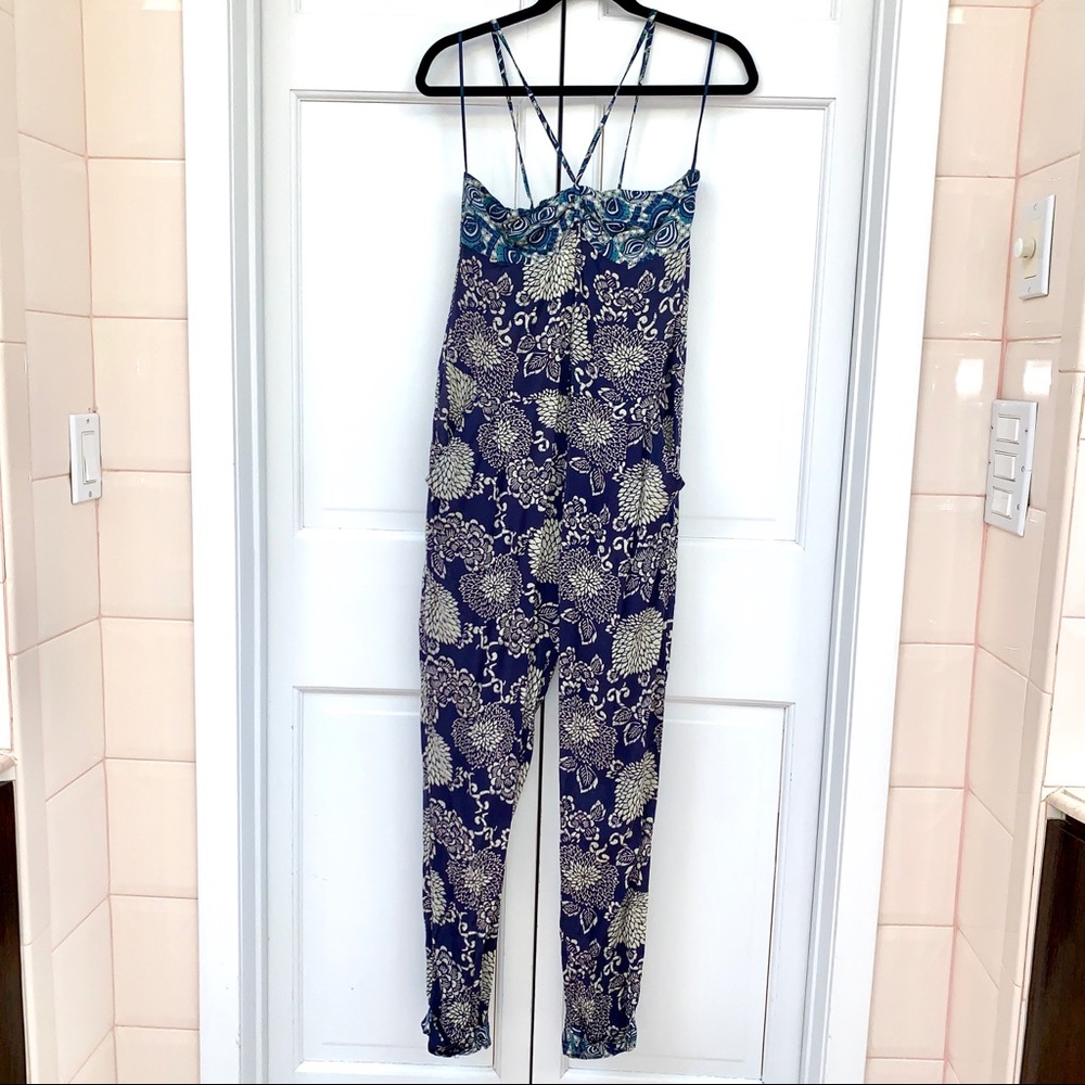 Zara Blue Floral Cotton Jumpsuit